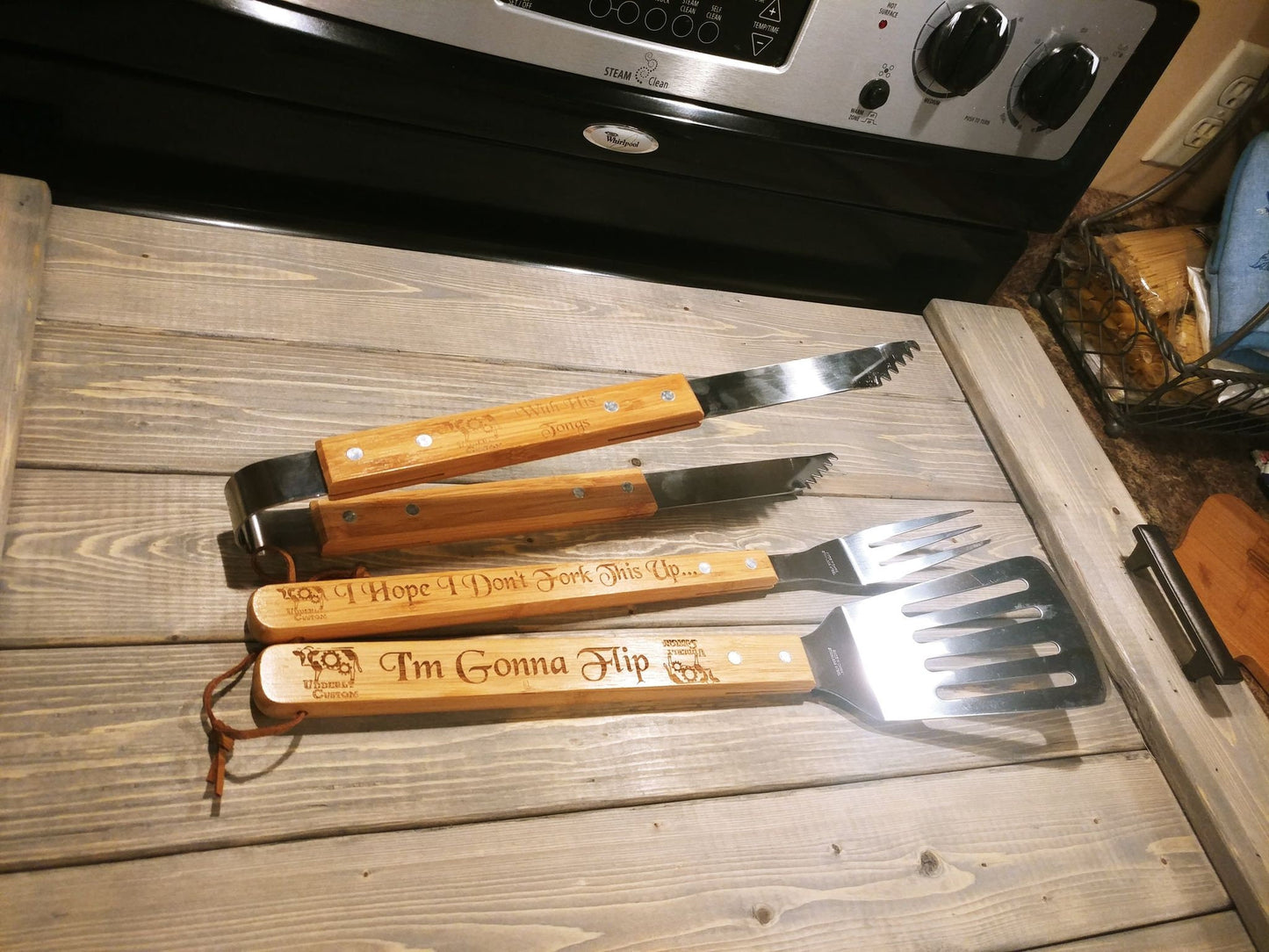 Custom Engraved Grill & BBQ Bamboo and Stainless Steel BBQ Set - Groomsmen, Father's Day, Christmas, Birthday, Housewarming, Retirement - Premium from Udderly Custom LLC - Just $53.95! Shop now at Udderly Custom LLC