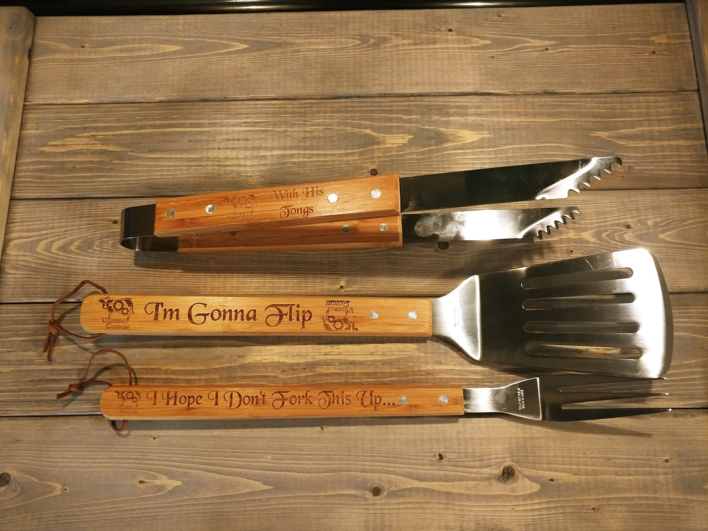 Custom Engraved Grill & BBQ Bamboo and Stainless Steel BBQ Set - Groomsmen, Father's Day, Christmas, Birthday, Housewarming, Retirement - Premium from Udderly Custom LLC - Just $53.95! Shop now at Udderly Custom LLC